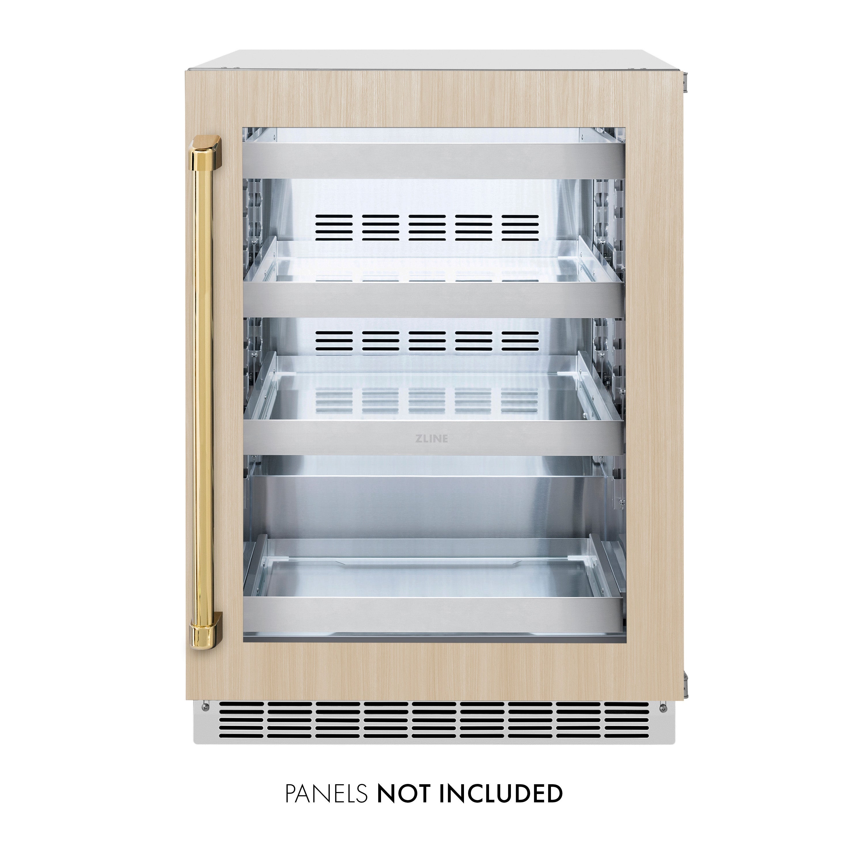 ZLINE 24 In. Touchstone Beverage Fridge with Panel-Ready Glass Door and Polished Gold Handle (RBSPOZ-24-G)