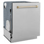 ZLINE Autograph Edition 24" Monument Series 3rd Rack Top Touch Control Tall Tub Dishwasher in Fingerprint Resistant Stainless Steel with Polished Gold Handle, 45dBa (DWMTZ-SN-24-G)