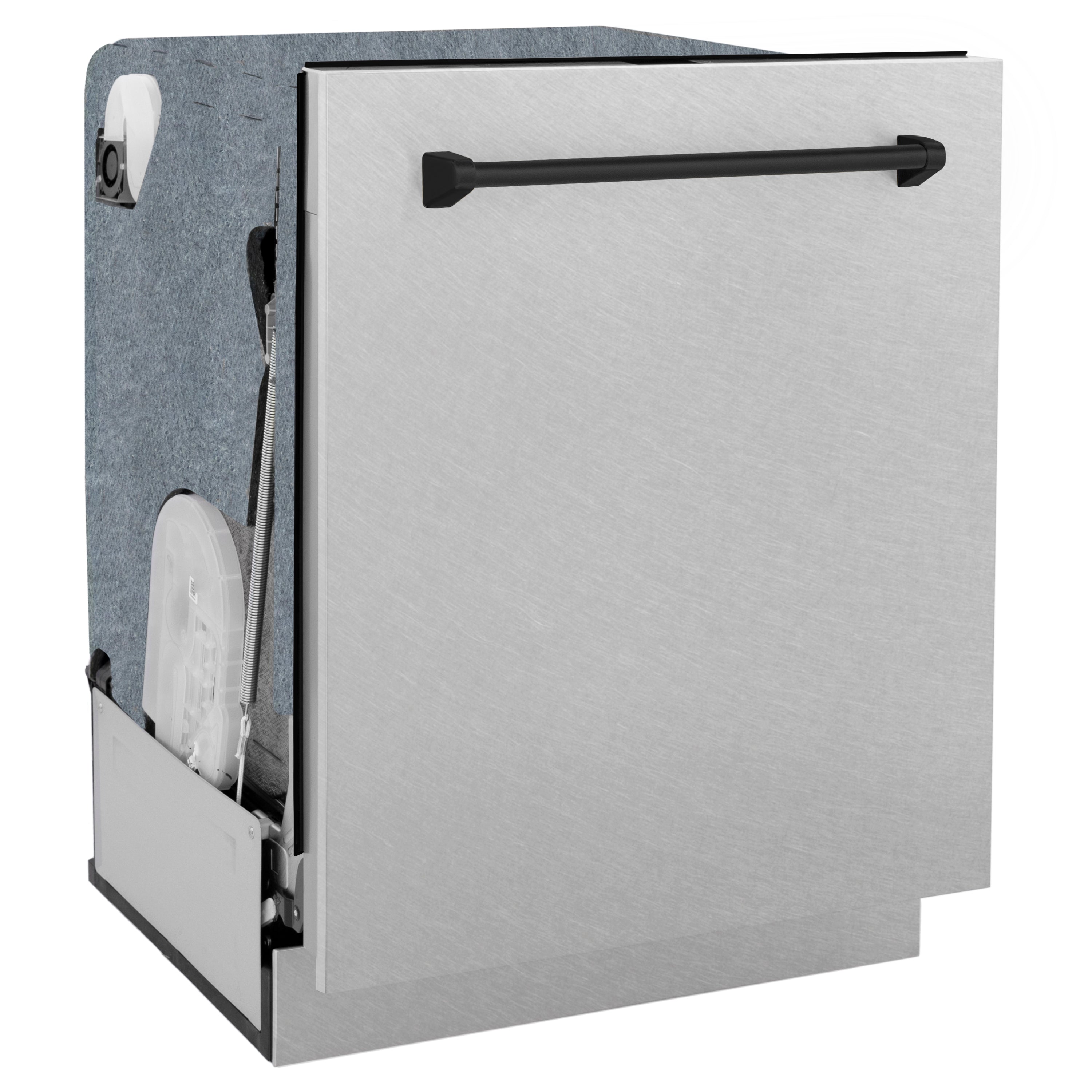 ZLINE Autograph Edition 24" Monument Series 3rd Rack Top Control Built-In Tall Tub Dishwasher in Fingerprint Resistant Stainless Steel with Matte Black Handle, 45dBa (DWMTZ-SN-24-MB)