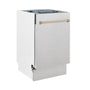 ZLINE Autograph Edition 18” Tallac Series 3rd Rack Top Control Built-In Dishwasher in Fingerprint Resistant Stainless Steel with Champagne Bronze Handle, 51dBa (DWVZ-SN-18-CB)