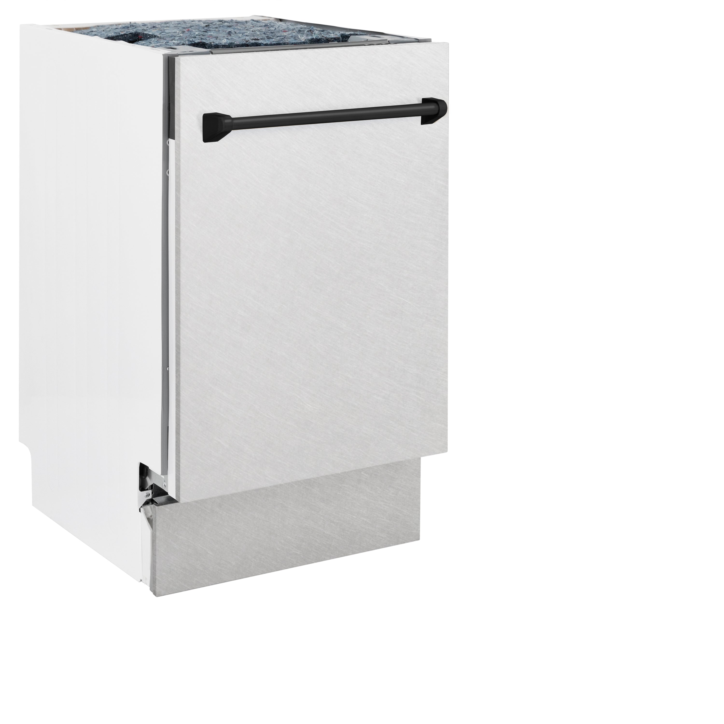 ZLINE Autograph Edition 18” Tallac Series 3rd Rack Top Control Built-In Dishwasher in Fingerprint Resistant Stainless Steel with Matte Black Handle, 51dBa (DWVZ-SN-18-MB)