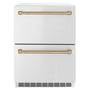 ZLINE Autograph Edition 24 in. Touchstone 168 Can Outdoor-Rated Dual Refrigerator Drawer with Stainless Steel Doors and Champagne Bronze Handles (RDSOZ-ST-24-CB)
