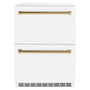 ZLINE Autograph Edition 24 in. Touchstone 168 Can Outdoor-Rated Dual Refrigerator Drawer with White Matte Doors and Polished Gold Handles (RDSOZ-WM-24-G)