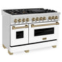 ZLINE Autograph Edition 48 in. 6.0 cu. ft. Legacy Dual Fuel Range with 7 Burner Gas Cooktop and 2 Electric Ovens in Stainless Steel with White Matte Doors and Champagne Bronze Accents (RAZ-WM-48-CB)
