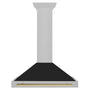 ZLINE Autograph Edition 36 in. Convertible Satin Stainless Steel Wall Mount Range Hood with Black Matte Shell and Polished Gold Handle (KB4SNZ-BLM36-G)