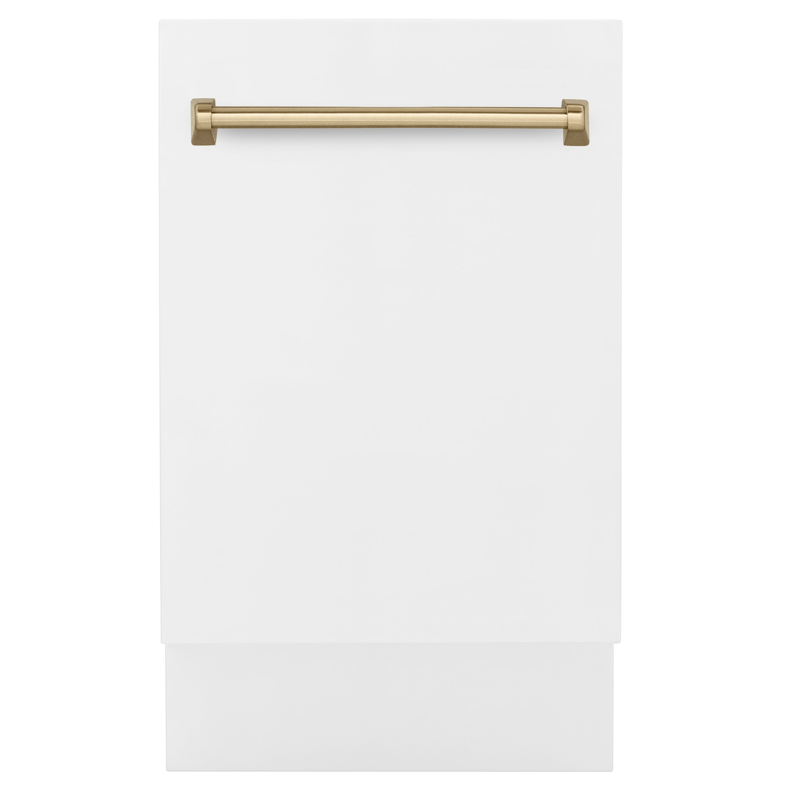 ZLINE Autograph Edition 18” Tallac Series 3rd Rack Top Control Built-In Dishwasher in White Matte with Champagne Bronze Handle, 51dBa (DWVZ-WM-18-CB)