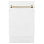 ZLINE Autograph Edition 18” Tallac Series 3rd Rack Top Control Built-In Dishwasher in White Matte with Champagne Bronze Handle, 51dBa (DWVZ-WM-18-CB)