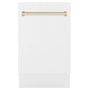 ZLINE Autograph Edition 18” Tallac Series 3rd Rack Top Control Built-In Dishwasher in White Matte with Polished Gold Handle, 51dBa (DWVZ-WM-18-G)