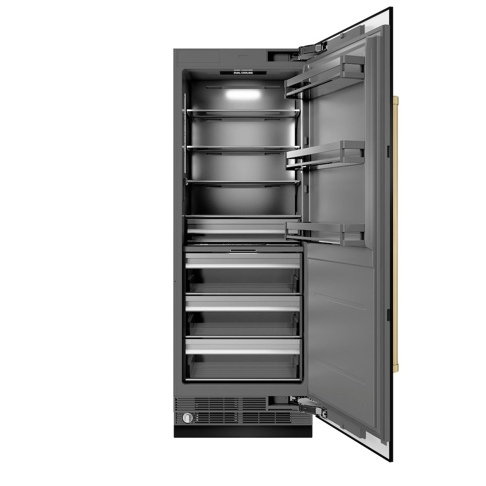 ZLINE Autograph Edition 30 in. 16.7 cu. ft. Column Refrigerator in Black Stainless Steel with Graphite Gray Interior and Champagne Bronze Accents (RCRVZ-BS-30-CB)