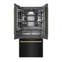 ZLINE Autograph Edition 36 in. 19.6 cu. ft. French Door Built-In Bottom Freezer Refrigerator with Water Dispenser and Ice Maker in Black Stainless Steel with Graphite Gray Interior and Polished Gold Accents (GRBIVZ-BS-36-G)