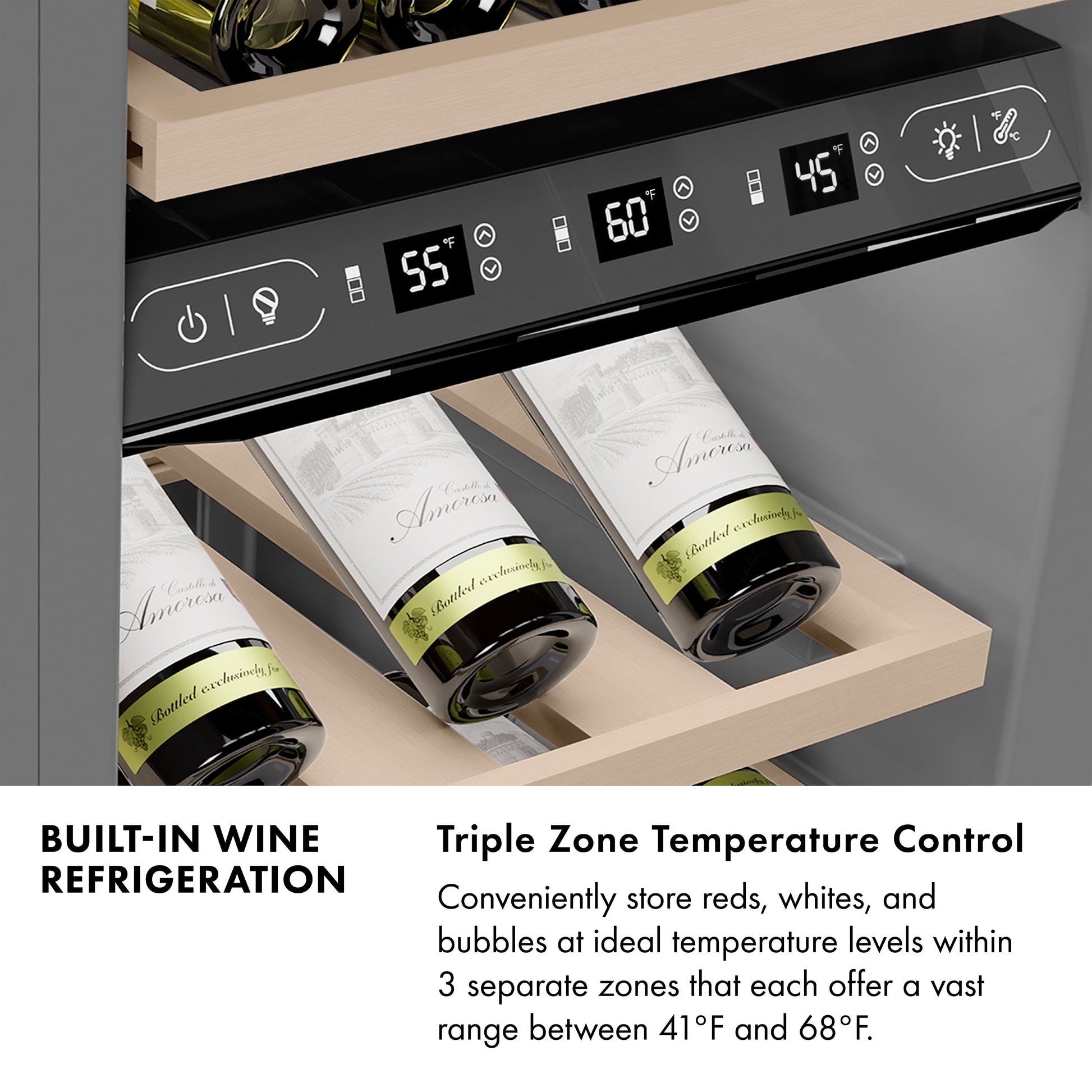 ZLINE Autograph Edition 24 in. 12.4 cu. ft. Triple Zone 100 Bottle Column Wine Cooler in Stainless Steel and Polished Gold Accents (RCWVZ-304-24-G)
