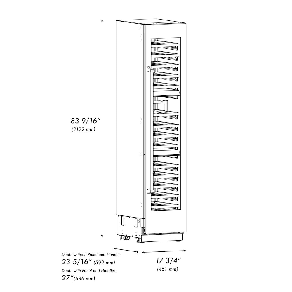 ZLINE Autograph Edition 18 in. 9.0 cu. ft. Triple Zone 68 Bottle Right Hinge Column Wine Cooler in DuraSnow® Stainless Steel with Matte Black Accents (RCWVRZ-SN-18-MB)