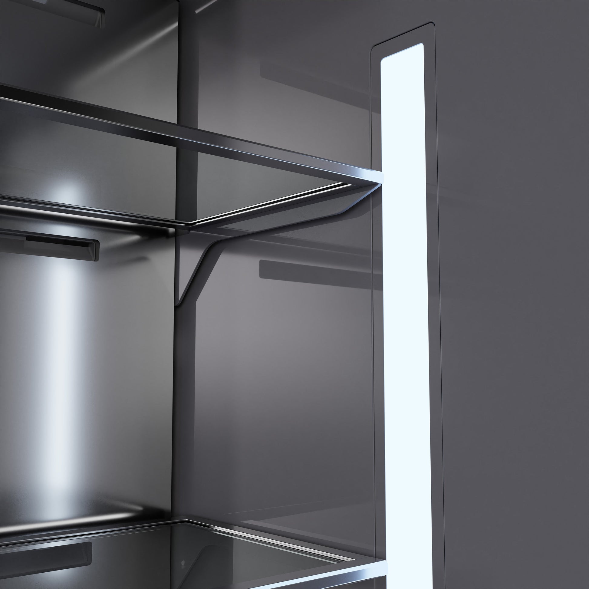 ZLINE Autograph Edition 36 in. 19.6 cu. ft. French Door Built-In Bottom Freezer Refrigerator with Water Dispenser and Ice Maker in DuraSnow® Stainless Steel with Graphite Gray Interior and Matte Black Accents (GRBIVZ-SN-36-MB)