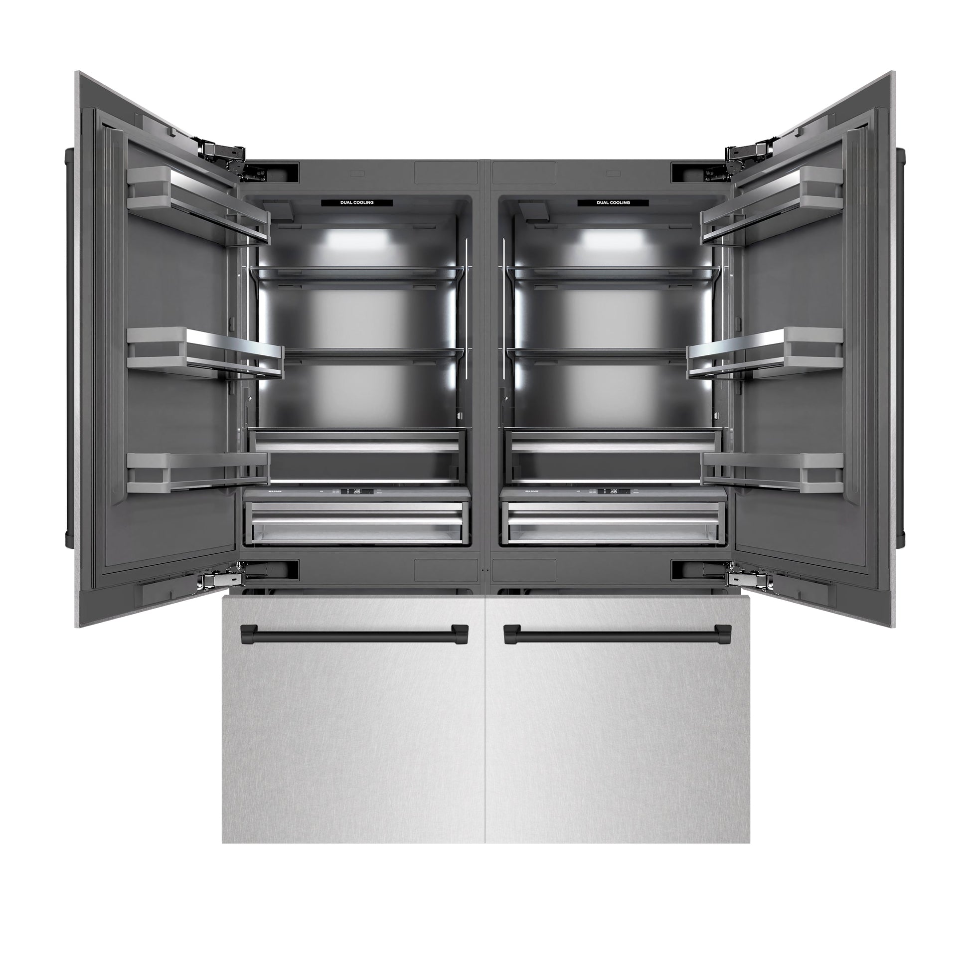 ZLINE Autograph Edition 60 in. 32.2 cu. ft. French Door Built-In Bottom Freezer Refrigerator with Water Dispenser and Ice Maker in Satin Stainless Steel with Graphite Gray Interior and Matte Black Accents (GRBIVZ-SN-60-MB)