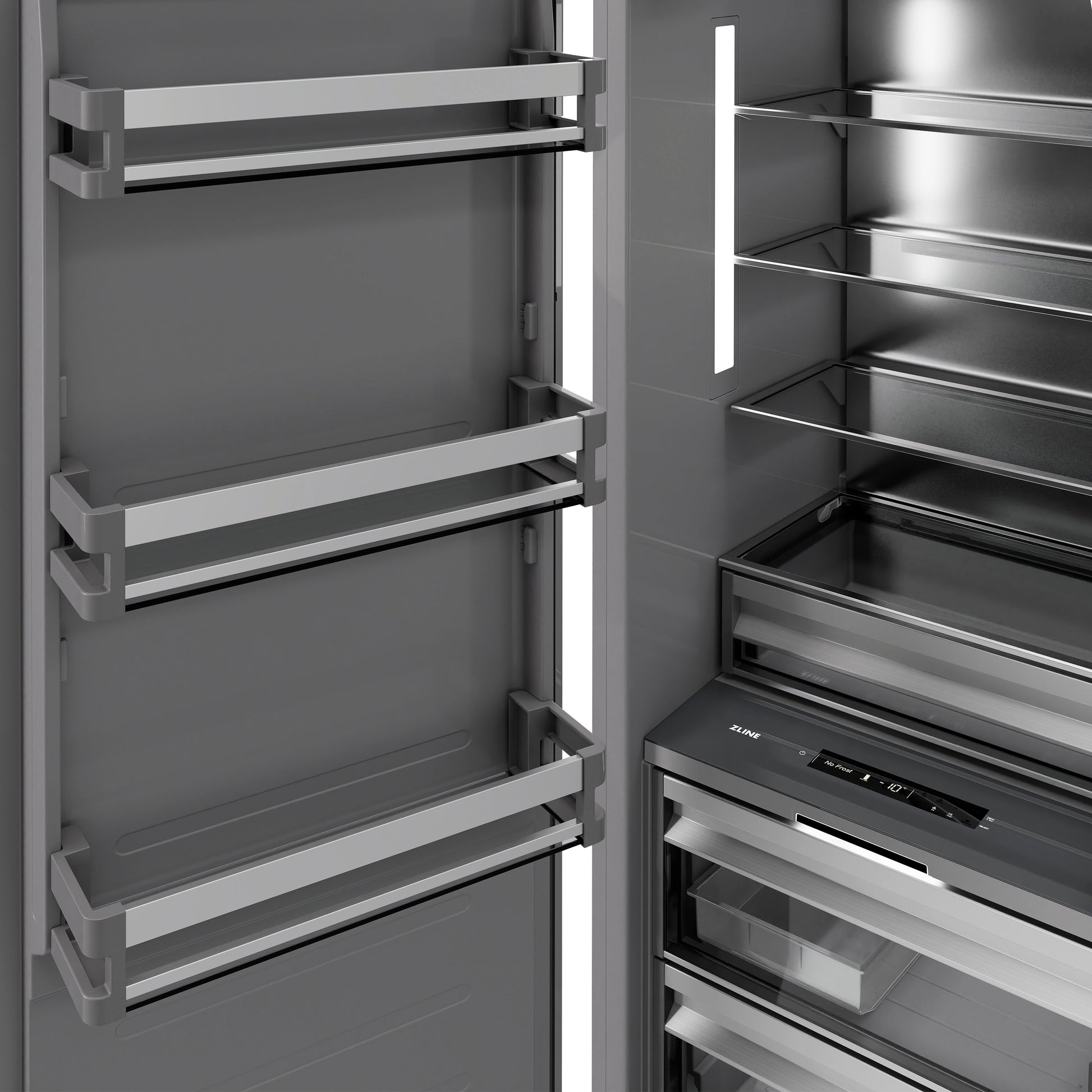 ZLINE Autograph Edition 18 in. 8.6 cu. ft. Panel Ready Right Hinge Column Freezer with Graphite Gray Interior and Polished Gold Accents (RBCFVRZ-18-G)