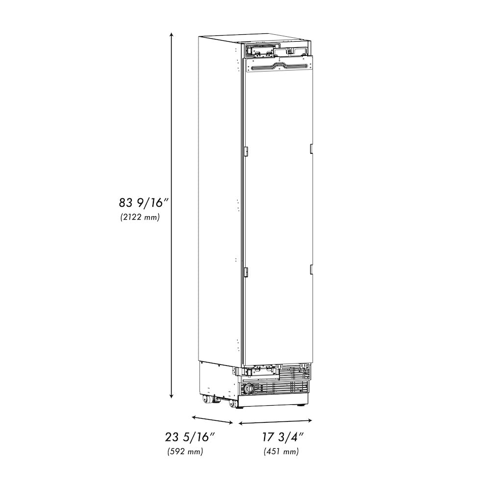 ZLINE Autograph Edition 18 in. 8.6 cu. ft. Panel Ready Right Hinge Column Freezer with Graphite Gray Interior and Polished Gold Accents (RBCFVRZ-18-G)