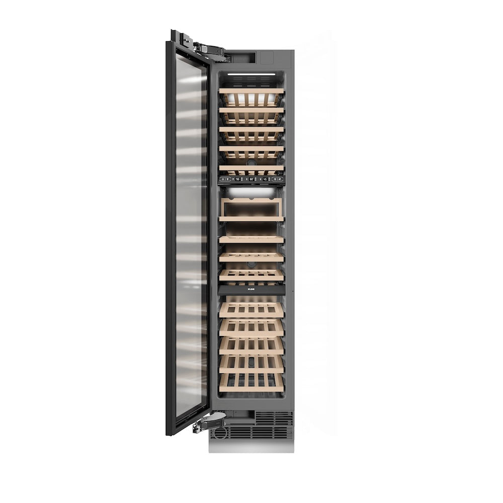 ZLINE Autograph Edition 18 in. 9.0 cu. ft. Triple Zone 68 Bottle Panel Ready Left Hinge Column Wine Cooler with Polished Gold Accents (RBCWVLZ-18-G)