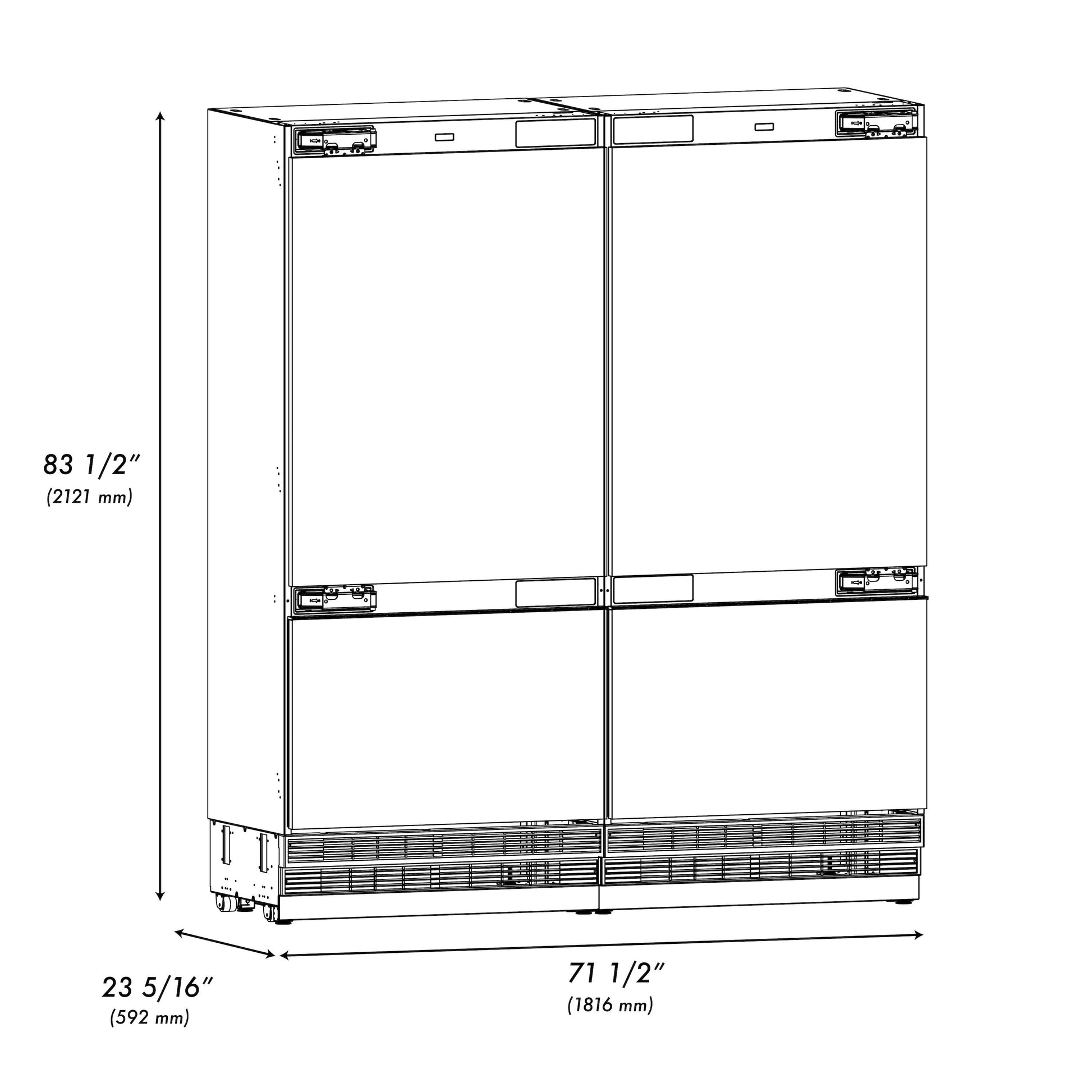 ZLINE Autograph Edition 72 in. 39.6 cu. ft. Panel Ready French Door Built-In Bottom Freezer Refrigerator with Water Dispensers and Ice Makers and Polished Gold Accents (RBITZ-72-G)