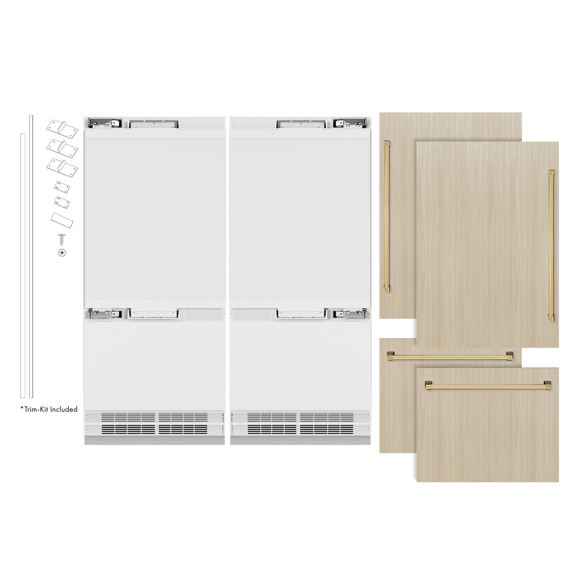 ZLINE Autograph Edition 72 in. 39.6 cu. ft. Panel Ready French Door Built-In Bottom Freezer Refrigerator with Water Dispensers and Ice Makers and Polished Gold Accents (RBITZ-72-G)