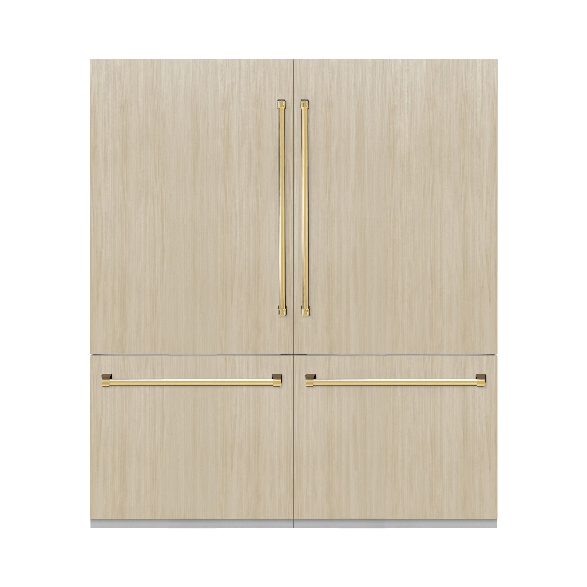 ZLINE Autograph Edition 72 in. 39.6 cu. ft. Panel Ready French Door Built-In Bottom Freezer Refrigerator with Water Dispensers and Ice Makers and Polished Gold Accents (RBITZ-72-G)