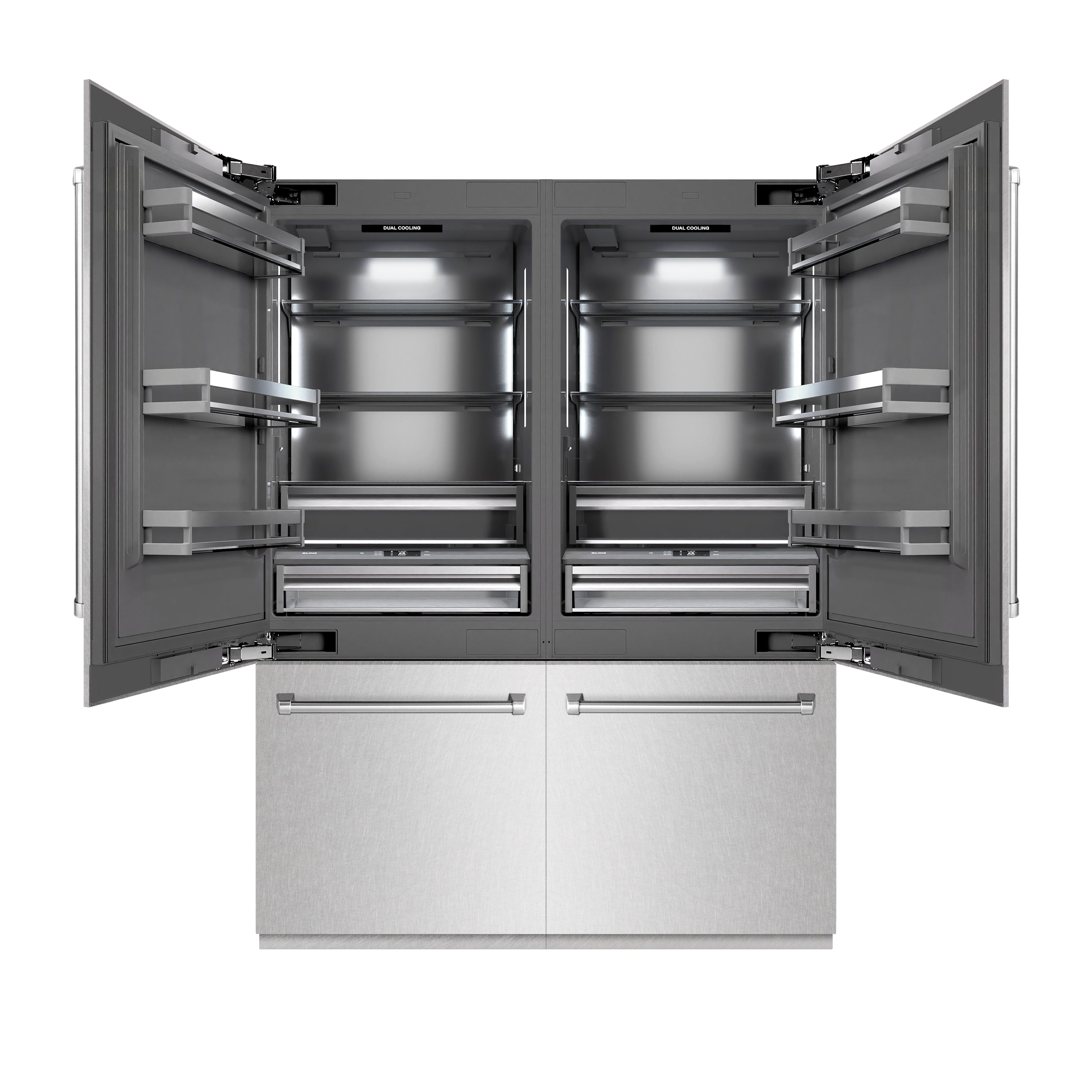 ZLINE 60 in. 32.2 cu. ft. French Door Built-In Bottom Freezer Refrigerator with Water Dispensers and Ice Makers in Satin Stainless Steel with Graphite Gray Interior (GRBIV-SN-60)