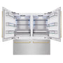 ZLINE Autograph Edition 72 in. 39.6 cu. ft. French Door Built-In Bottom Freezer Refrigerator with Water Dispensers and Ice Makers in Satin Stainless Steel and Champagne Bronze Accents (RBITZ-SN-72-CB)