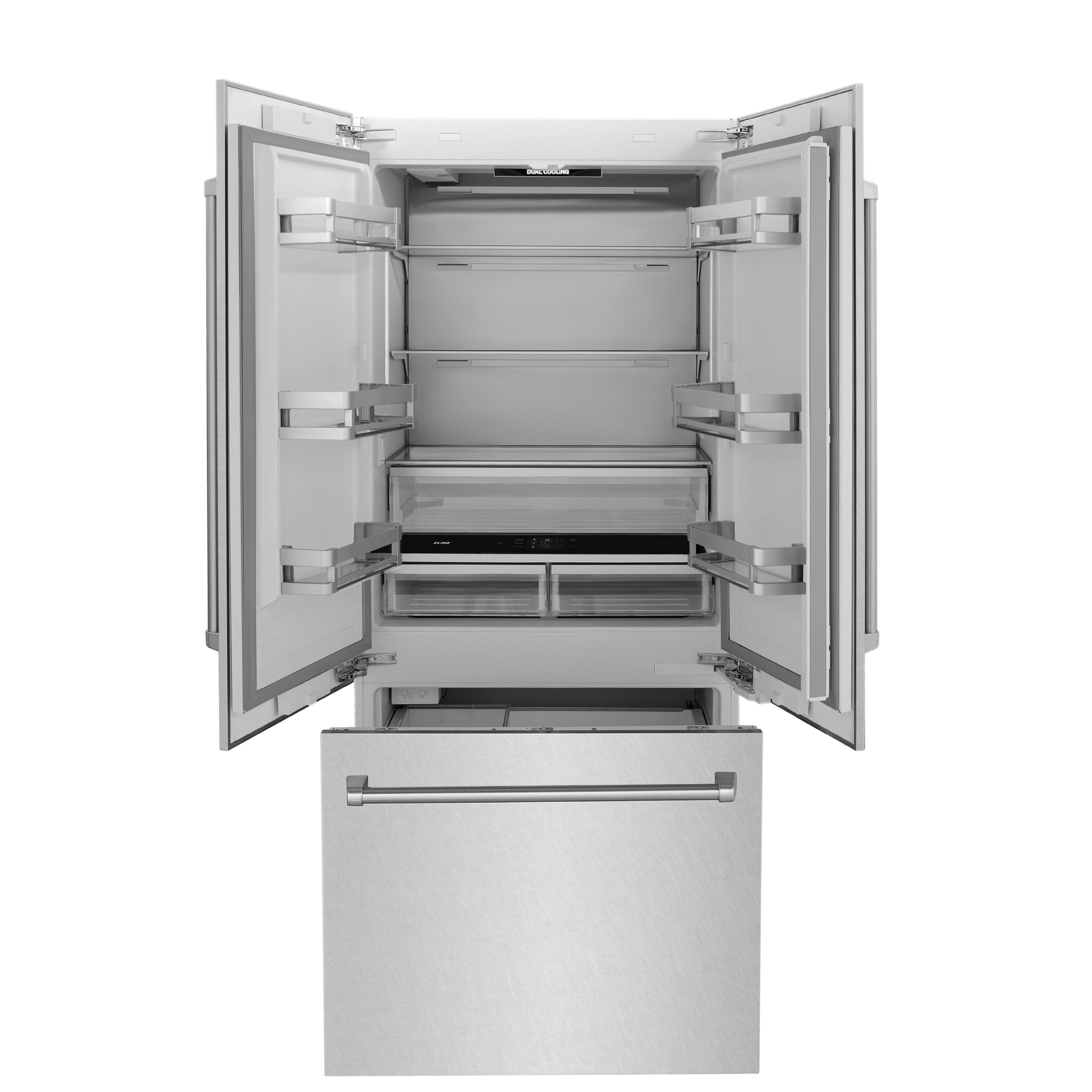 ZLINE 36 in. 19.6 cu. ft. French Door Built-In Bottom Freezer Refrigerator with Water Dispenser and Ice Maker in Satin Stainless Steel (RBIV-SN-36)