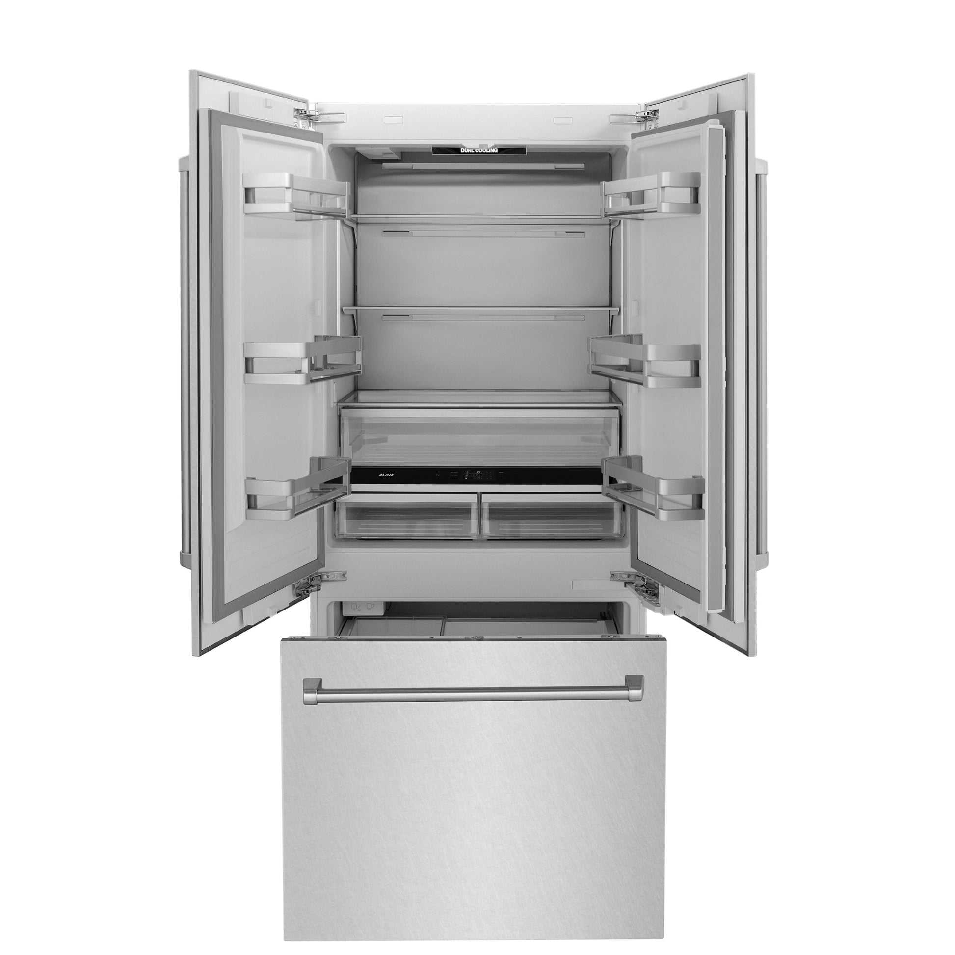 ZLINE 36 in. 19.6 cu. ft. French Door Built-In Bottom Freezer Refrigerator with Water Dispenser and Ice Maker in Satin Stainless Steel (RBIV-SN-36)