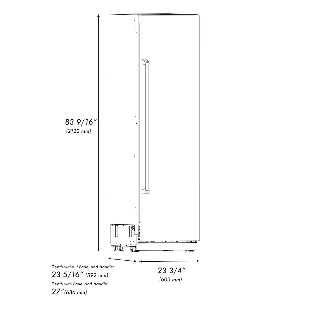 ZLINE Autograph Edition 24 in. 12.4 cu. ft. Column Freezer in Stainless Steel with Graphite Gray Interior and Polished Gold Accents (RCFVZ-30424-G)