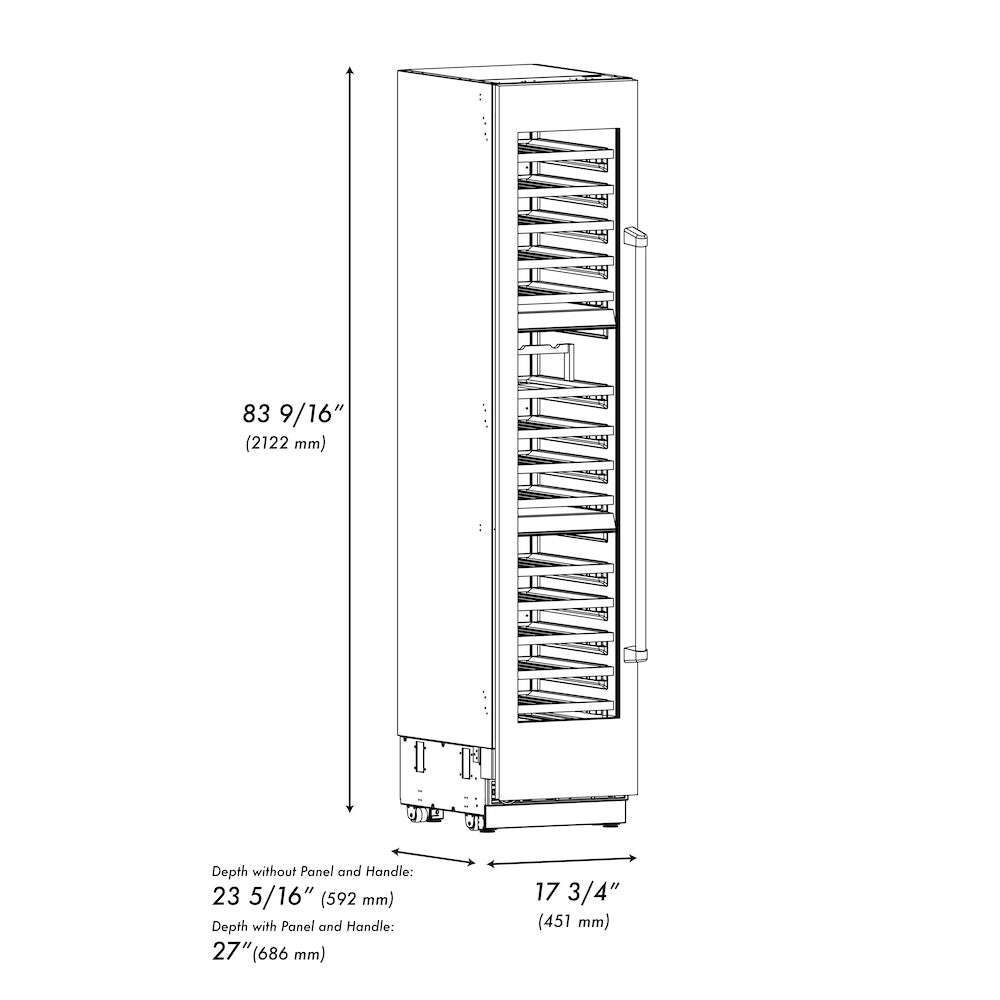 ZLINE Autograph Edition 18 in. 9.0 cu. ft. Triple Zone 68 Bottle Left Hinge Column Wine Cooler in Stainless Steel with Champagne Bronze Accents (RCWVLZ-30418-CB)
