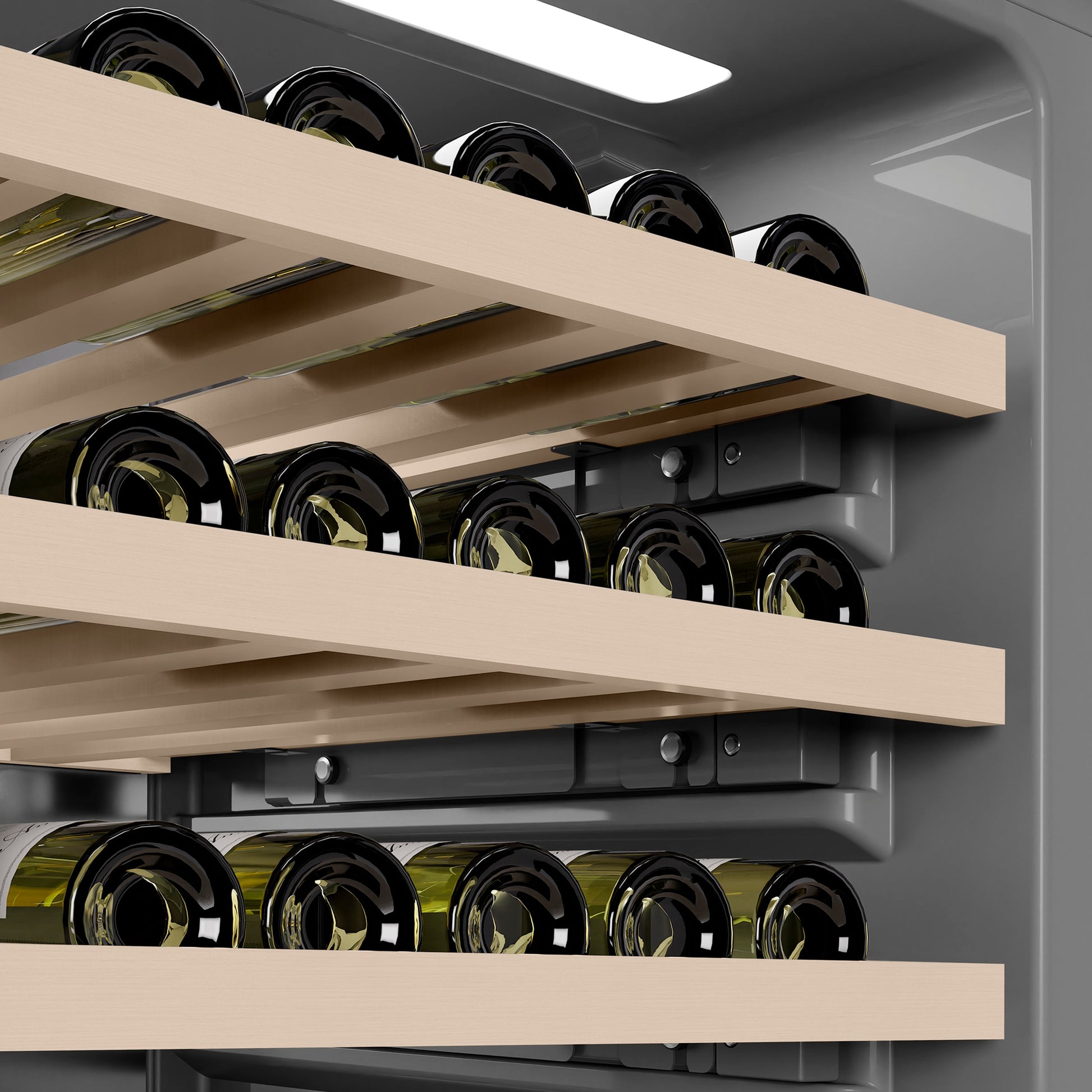 ZLINE Autograph Edition 24 in. 12.4 cu. ft. Triple Zone 100 Bottle Column Wine Cooler in Stainless Steel and Polished Gold Accents (RCWVZ-304-24-G)