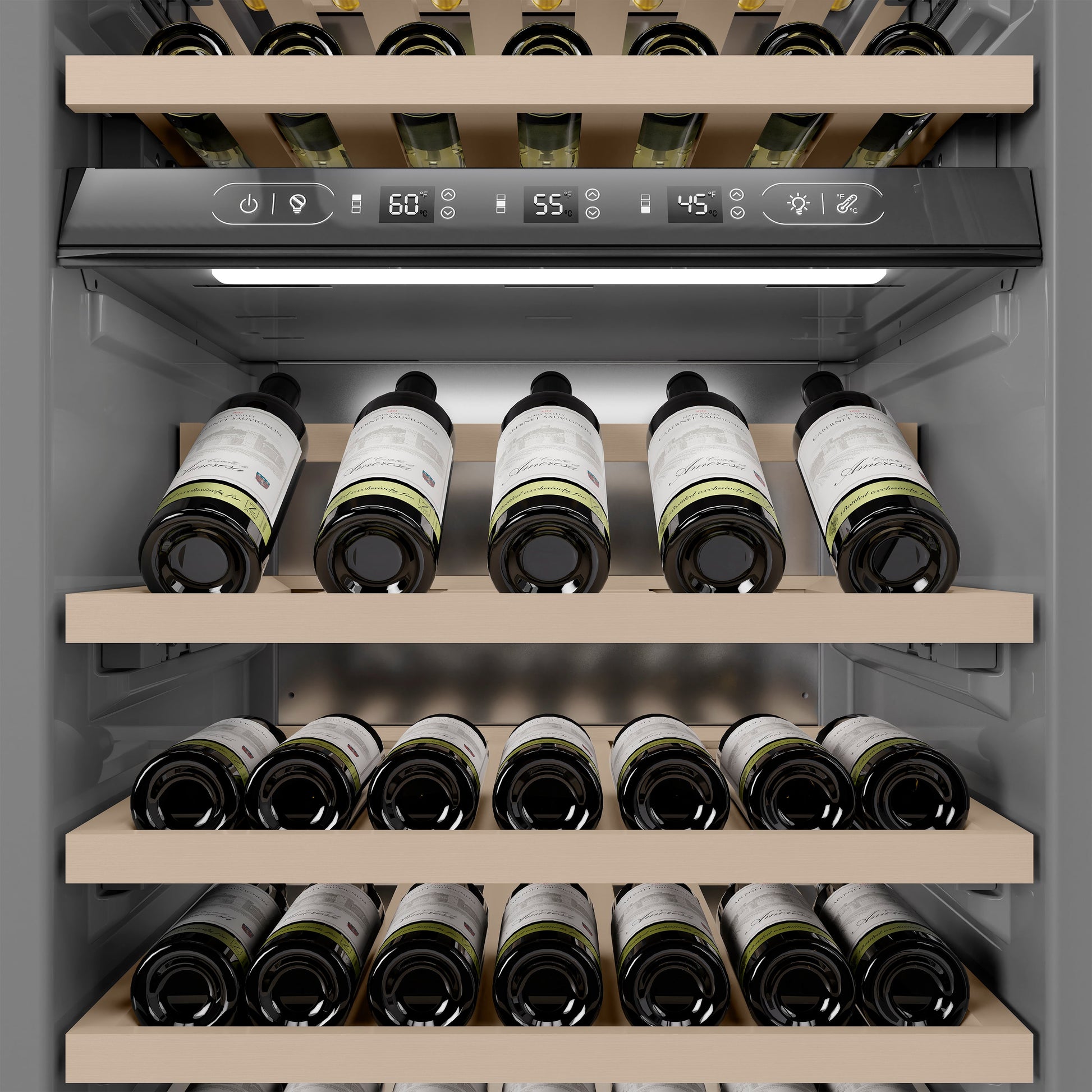ZLINE Autograph Edition 24 in. 12.4 cu. ft. Triple Zone 100 Bottle Column Wine Cooler in Stainless Steel and Polished Gold Accents (RCWVZ-304-24-G)