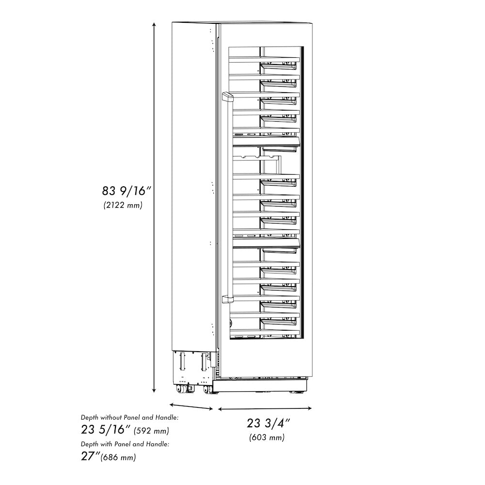 ZLINE Autograph Edition 24 in. 12.4 cu. ft. Triple Zone 100 Bottle Column Wine Cooler in Stainless Steel and Polished Gold Accents (RCWVZ-304-24-G)