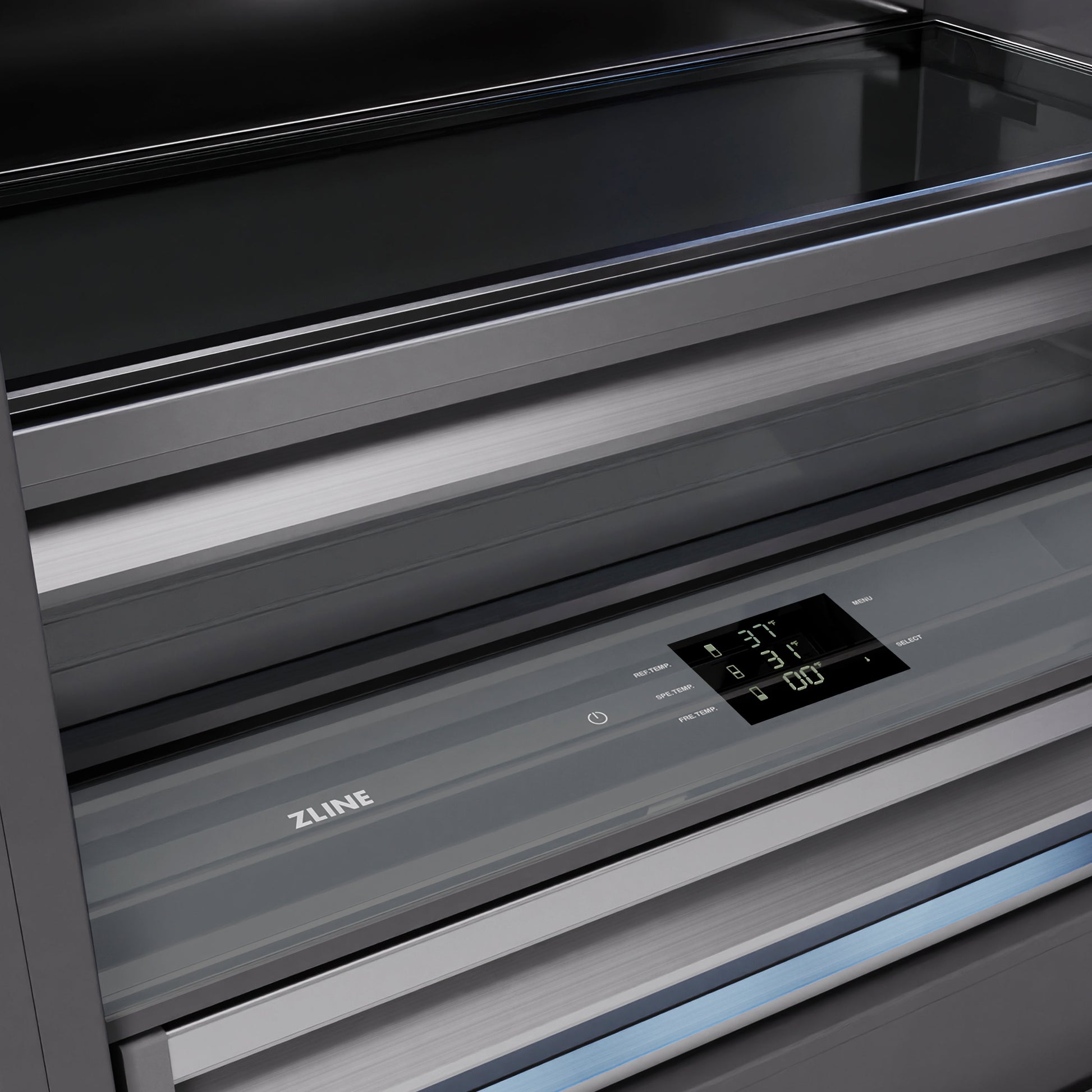 ZLINE Autograph Edition 36 in. 19.8 cu. ft. Built-In Bottom Freezer Refrigerator with Water Dispenser and Ice Maker in Stainless Steel with Graphite Gray Interior and Polished Gold Accents (GRBITZ-304-36G)