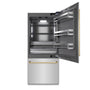 ZLINE Autograph Edition 36 in. 19.8 cu. ft. Built-In Bottom Freezer Refrigerator with Water Dispenser and Ice Maker in Stainless Steel with Graphite Gray Interior and Polished Gold Accents (GRBITZ-304-36G)