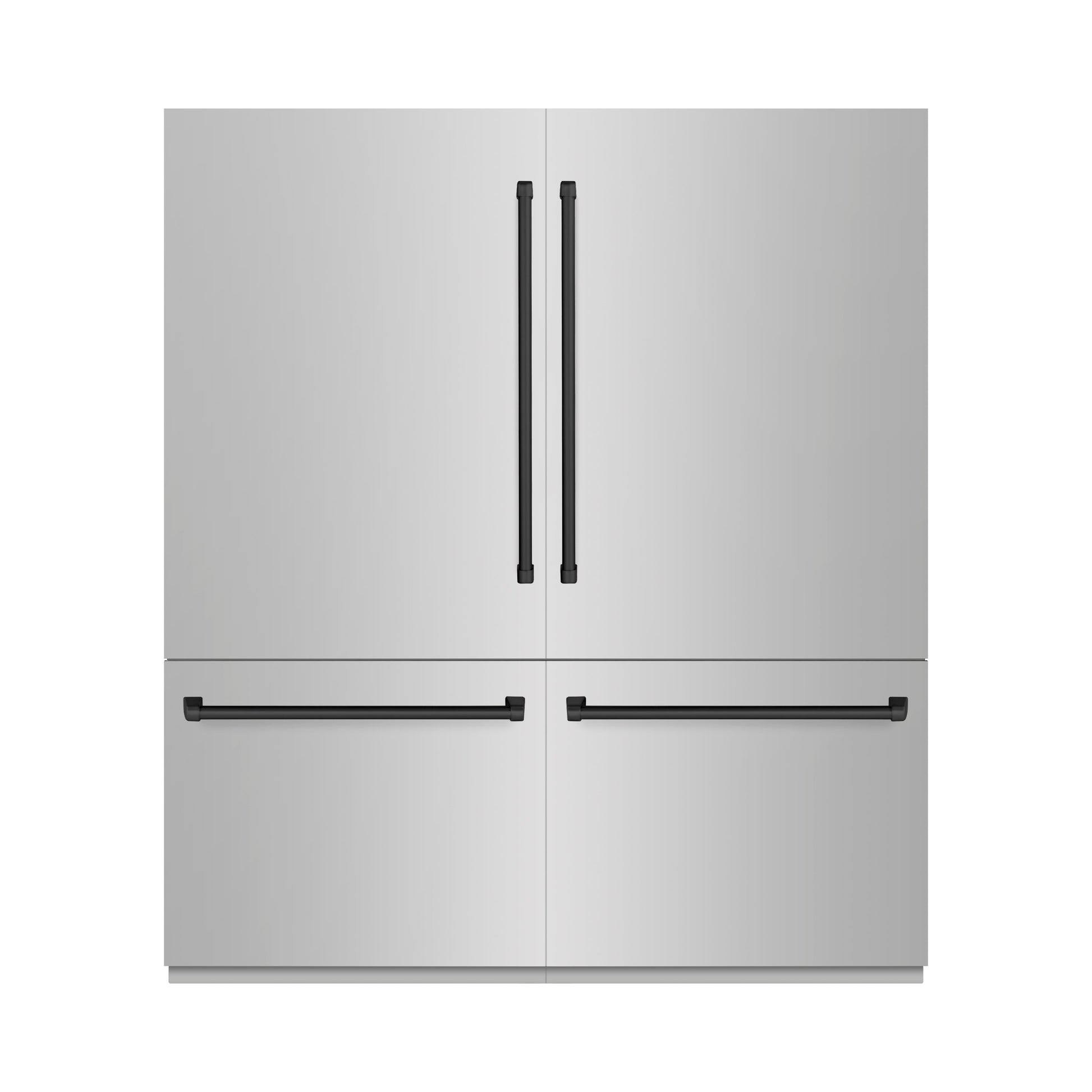 ZLINE Autograph Edition 72 in. 39.6 cu. ft. French Door Built-In Bottom Freezer Refrigerator with Water Dispensers and Ice Makers in Stainless Steel with Graphite Gray Interior and Matte Black Accents (GRBITZ-304-72MB)