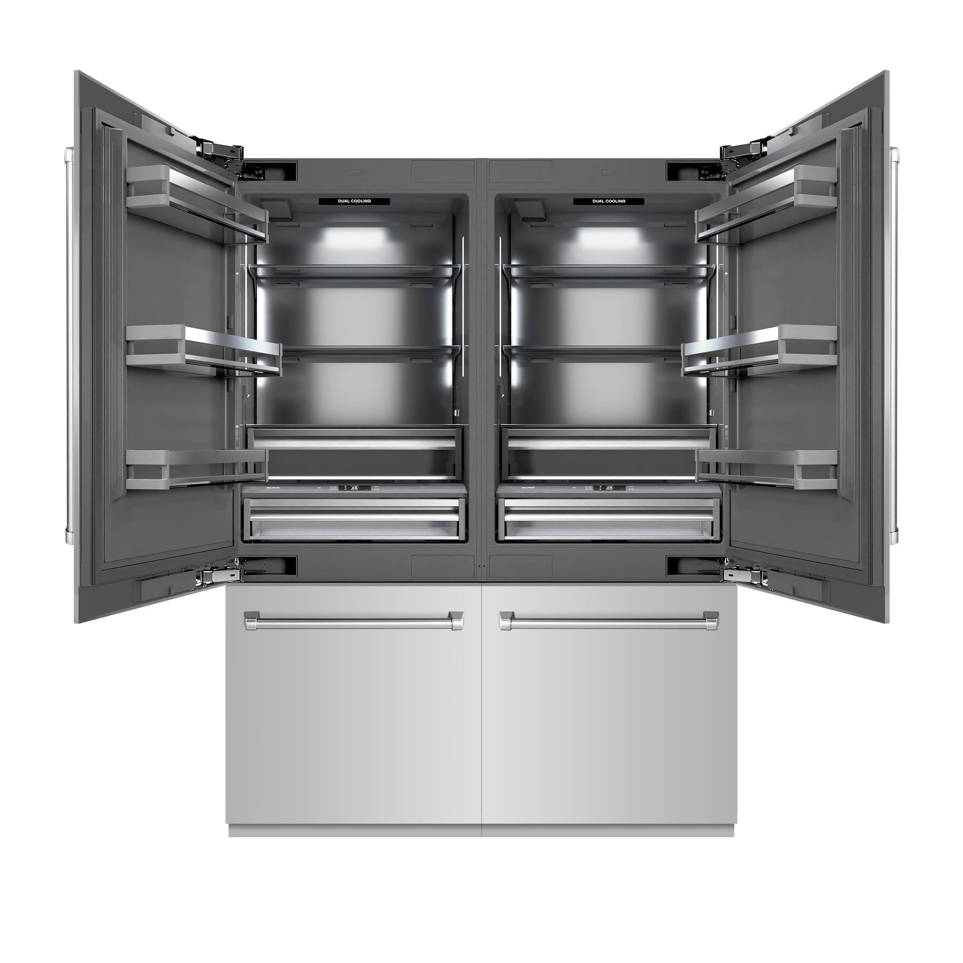 ZLINE 60 in. 32.2 cu. ft. French Door Built-In Bottom Freezer Refrigerator with Water Dispensers and Ice Makers in Stainless Steel with Graphite Gray Interior (GRBIV-304-60)