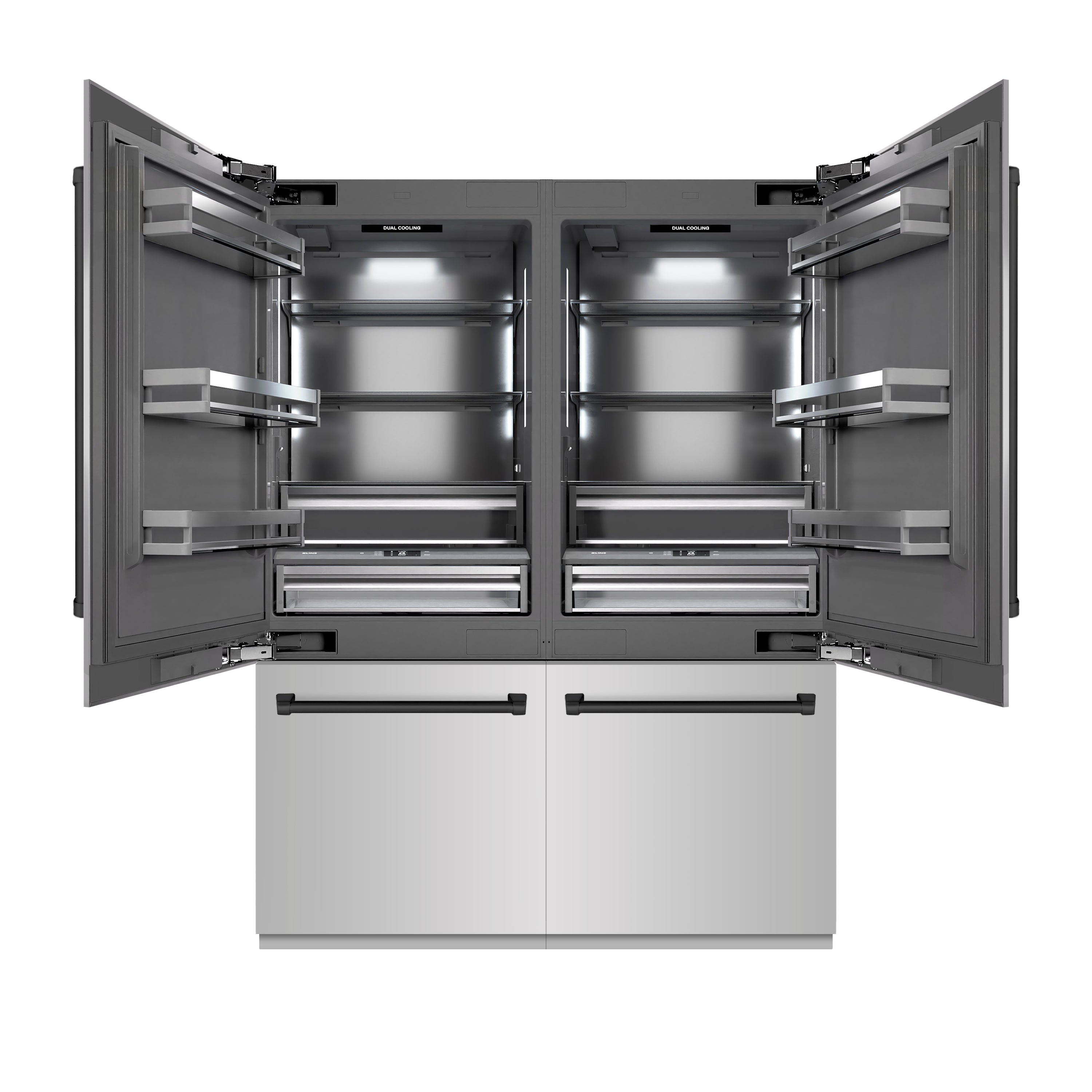 ZLINE Autograph Edition 60 in. 32.2 cu. ft. French Door Built-In Bottom Freezer Refrigerator with Water Dispenser and Ice Maker in Stainless Steel with Graphite Gray Interior and Matte Black Accents (GRBIVZ-304-60MB)