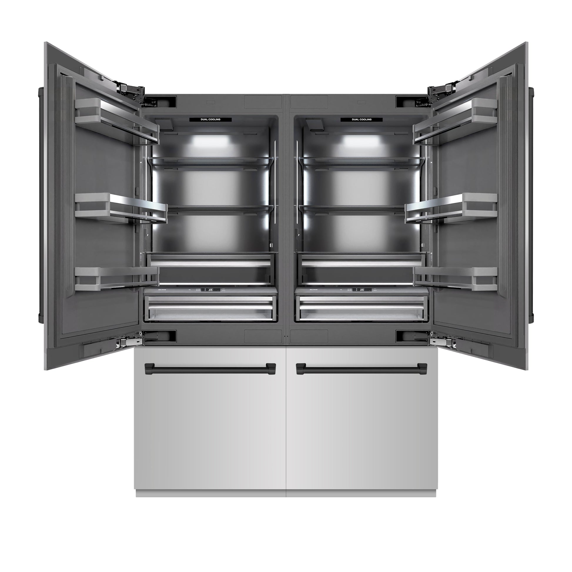 ZLINE Autograph Edition 60 in. 32.2 cu. ft. French Door Built-In Bottom Freezer Refrigerator with Water Dispenser and Ice Maker in Stainless Steel with Graphite Gray Interior and Matte Black Accents (GRBIVZ-304-60MB)