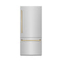 ZLINE Autograph Edition 36 in. 19.8 cu. ft. Built-In Bottom Freezer Refrigerator with Water Dispenser and Ice Maker in Stainless Steel with Polished Gold Accents (RBITZ-304-36G)