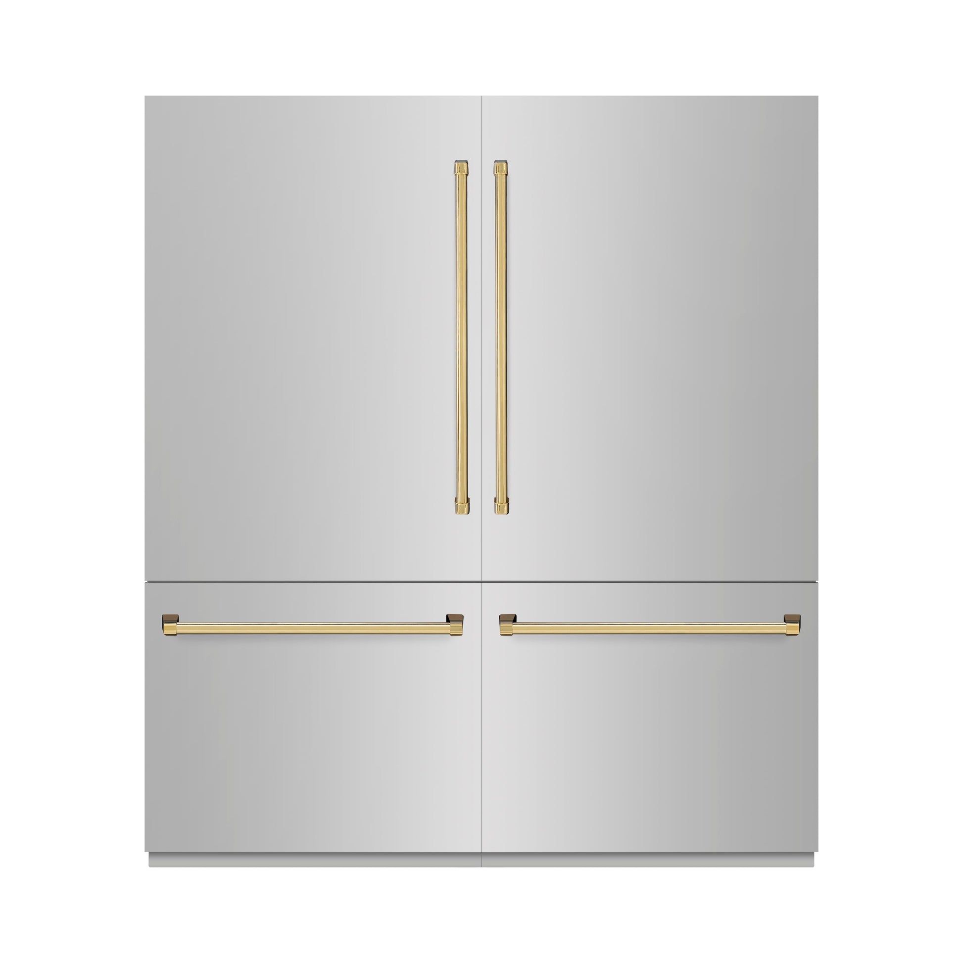 ZLINE Autograph Edition 72 in. 39.6 cu. ft. French Door Built-In Bottom Freezer Refrigerator with Water Dispensers and Ice Makers in Stainless Steel with Polished Gold Accents (RBITZ-304-72G)