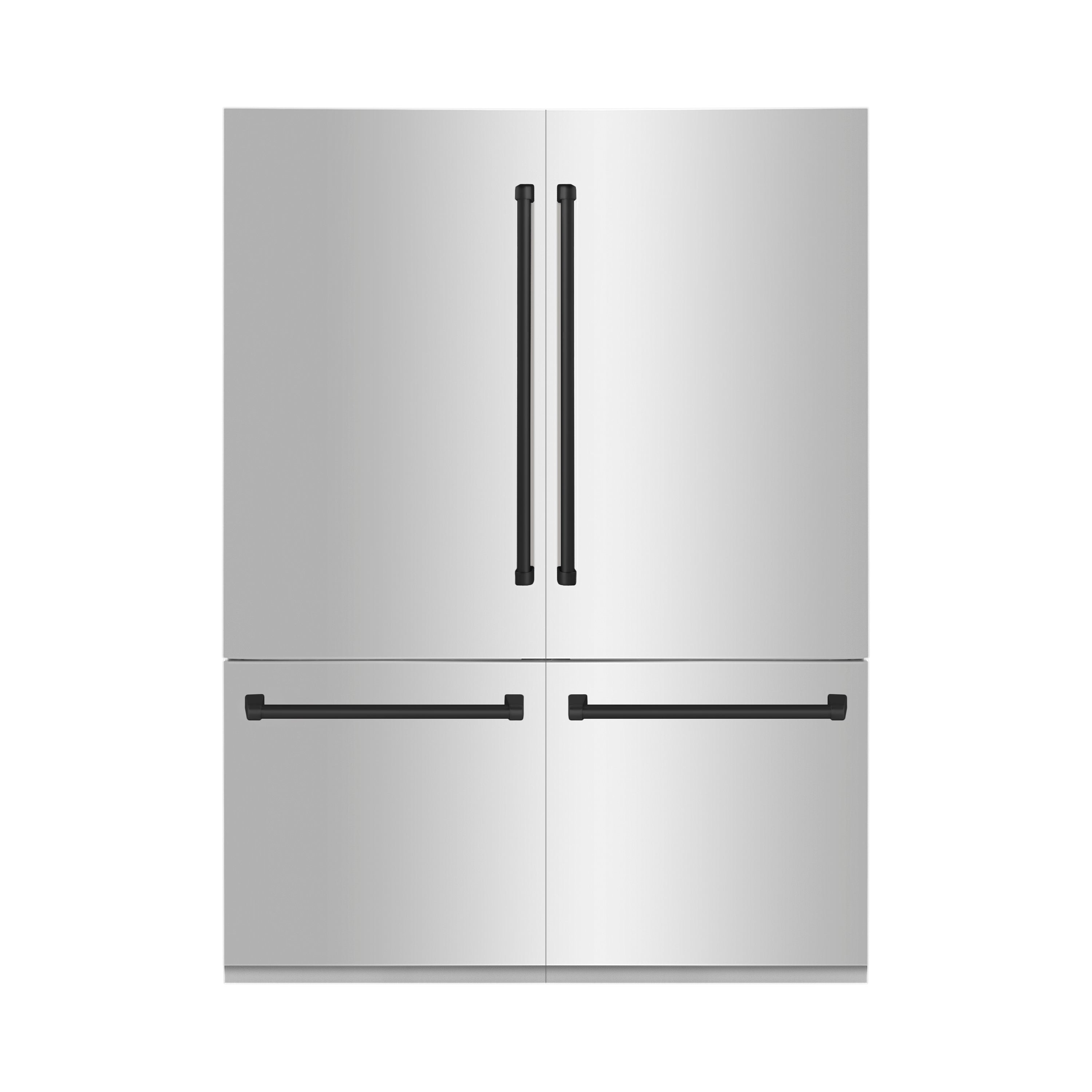 ZLINE Autograph Edition 60 in. 32.2 cu. ft. French Door Built-In Bottom Freezer Refrigerator with Water Dispenser and Ice Maker in Stainless Steel with Matte Black Accents (RBIVZ-304-60-MB)
