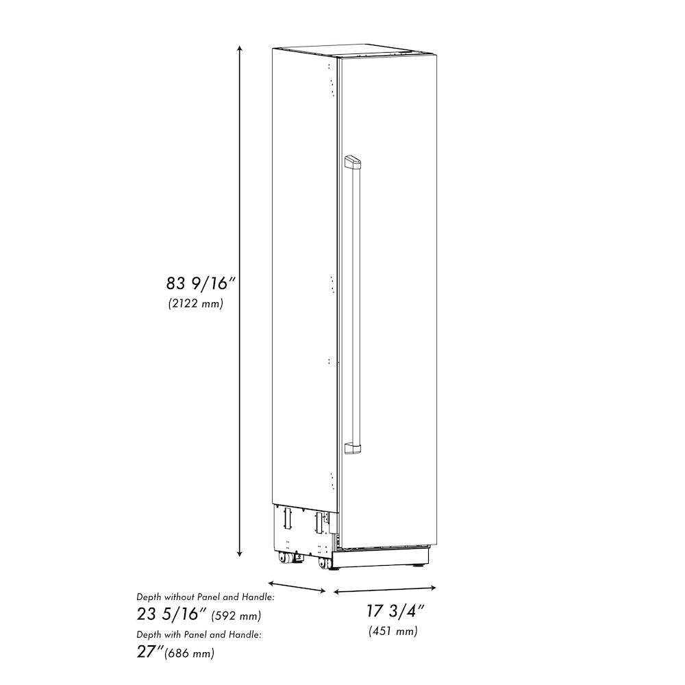 ZLINE Autograph Edition 18 in. 8.6 cu. ft. Right Hinge Column Freezer in White Matte with Graphite Gray Interior and Matte Black Accents (RCFVRZ-WM-18-MB)