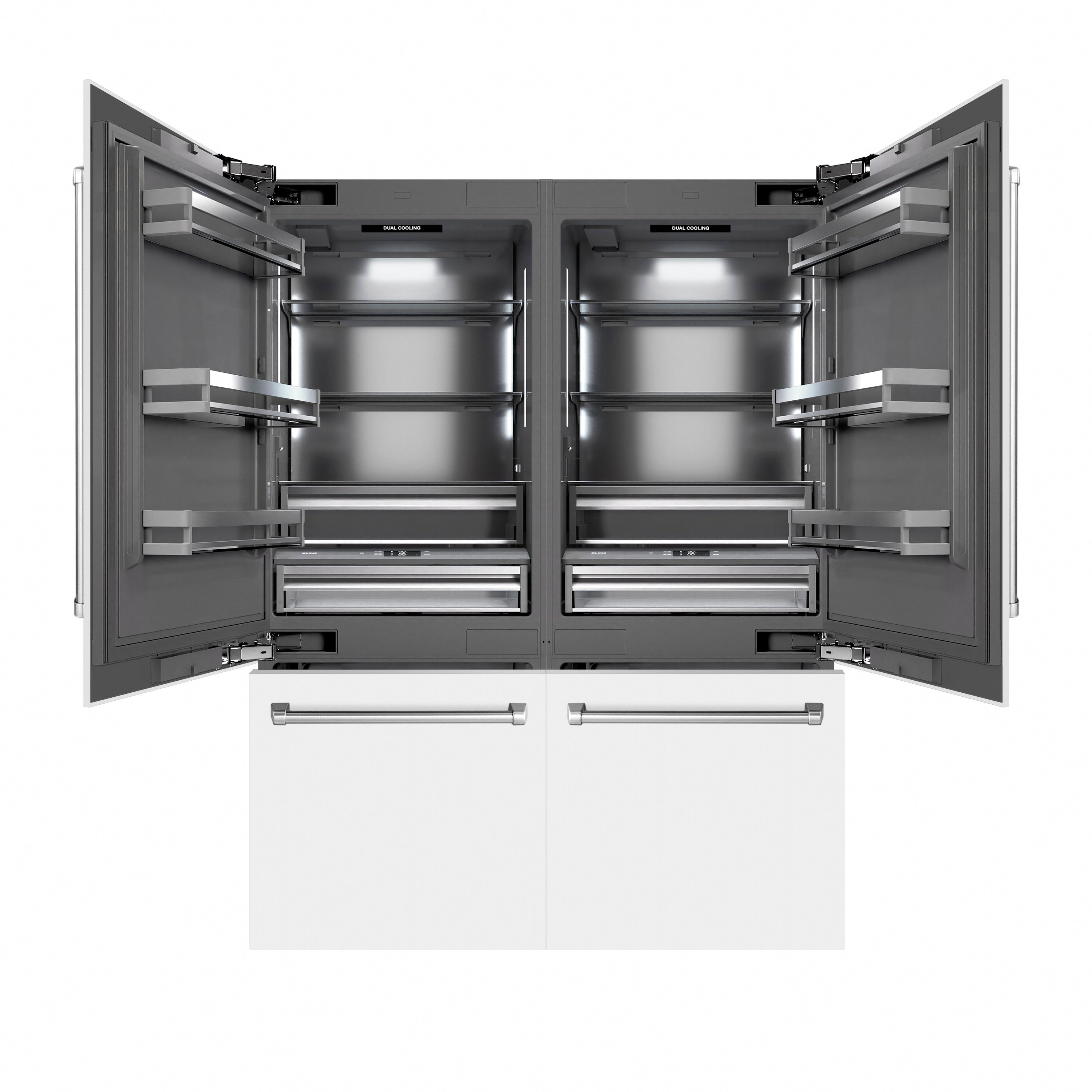 ZLINE 60 in. 32.2 cu. ft. French Door Built-In Bottom Freezer Refrigerator with Water Dispensers and Ice Makers in White Matte with Graphite Gray Interior (GRBIV-WM-60)