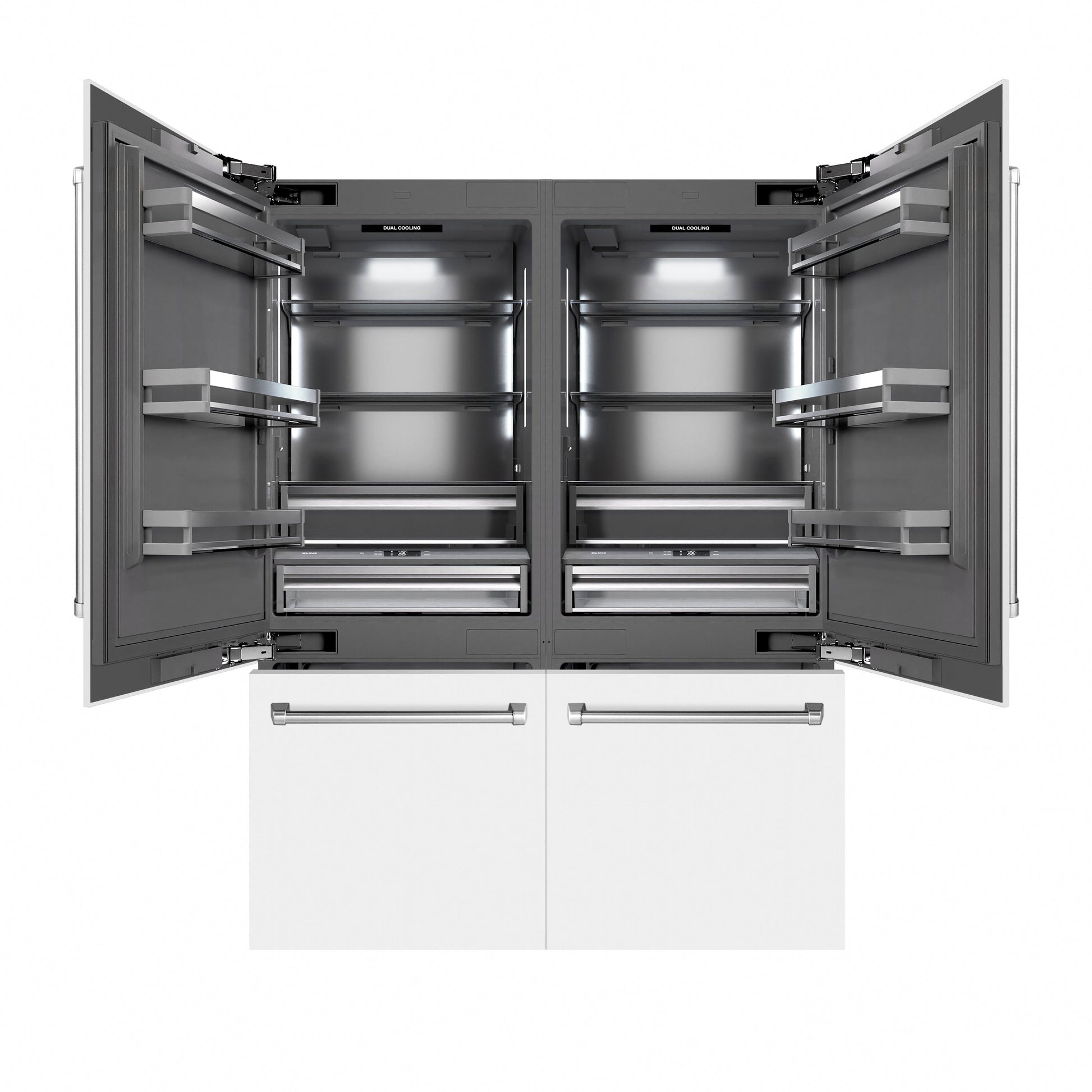 ZLINE 60 in. 32.2 cu. ft. French Door Built-In Bottom Freezer Refrigerator with Water Dispensers and Ice Makers in White Matte with Graphite Gray Interior (GRBIV-WM-60)