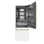 ZLINE Autograph Edition 30 in. 16.1 cu. ft. Built-In Bottom Freezer Refrigerator with Water Dispenser and Ice Maker in White Matte with Graphite Gray Interior and Polished Gold Accents (GRBIVZ-WM-30-G)