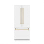 ZLINE Autograph Edition 36 in. 19.6 cu. ft. French Door Built-In Bottom Freezer Refrigerator with Water Dispenser and Ice Maker in White Matte with Graphite Gray Interior and Polished Gold Accents (GRBIVZ-WM-36-G)