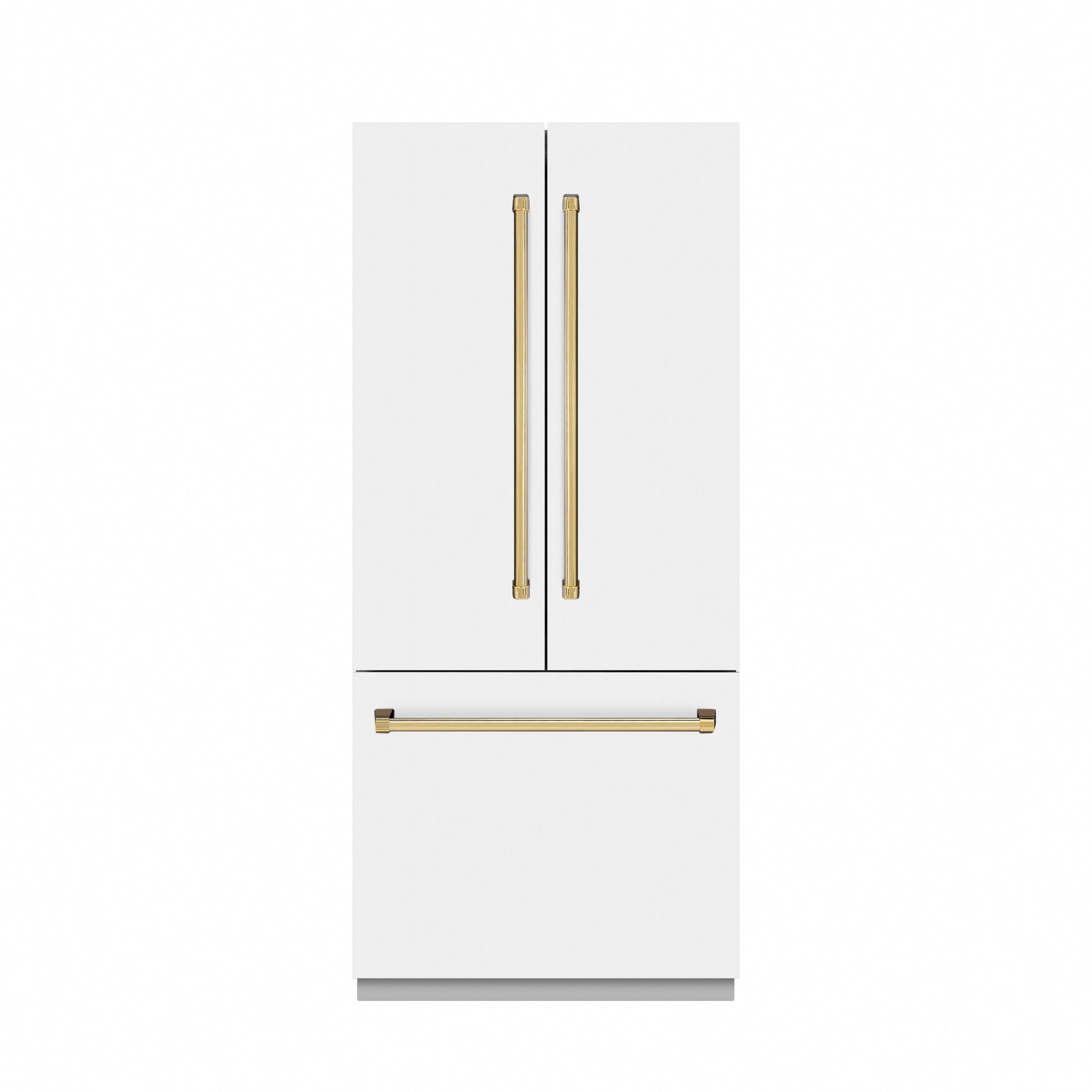 ZLINE Autograph Edition 36 in. 19.6 cu. ft. French Door Built-In Bottom Freezer Refrigerator with Water Dispenser and Ice Maker in White Matte with Graphite Gray Interior and Polished Gold Accents (GRBIVZ-WM-36-G)