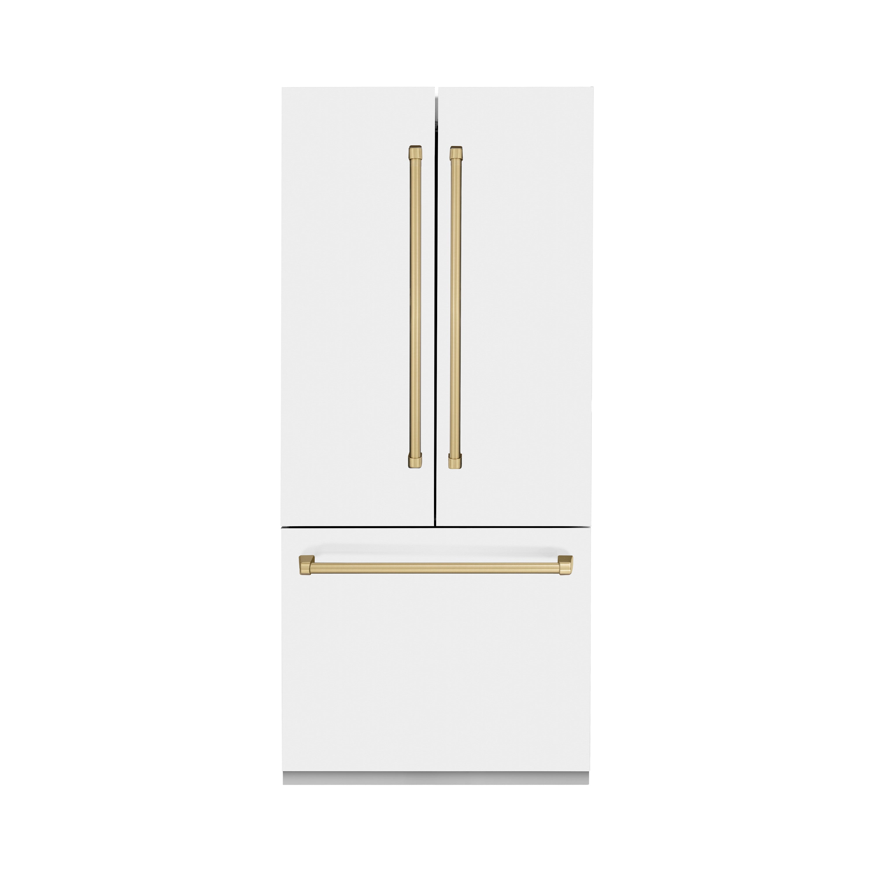 ZLINE Autograph Edition 36 in. 19.6 cu. ft. French Door Built-In Bottom Freezer Refrigerator with Water Dispenser and Ice Maker in White Matte with Champagne Bronze Accents (RBIVZ-WM-36-CB)