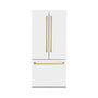 ZLINE Autograph Edition 36 in. 19.6 cu. ft. French Door Built-In Bottom Freezer Refrigerator with Water Dispenser and Ice Maker in White Matte with Champagne Bronze Accents (RBIVZ-WM-36-CB)